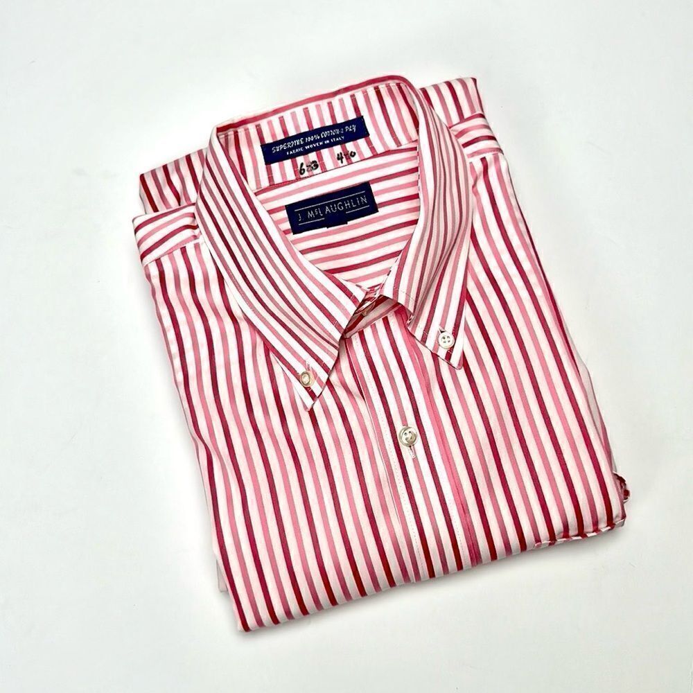J. McLaughlin Men’s Pink Striped Cotton Casual Button Down Shirt XL
